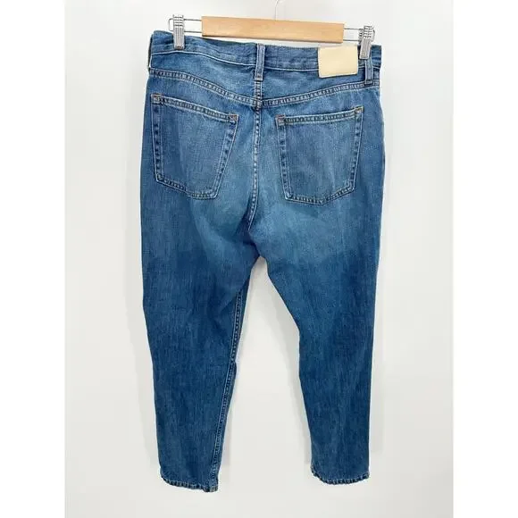 Everlane The Summer Medium Wash Blue Denim Busted Knee Jeans Women's Size 28 - Picture 2 of 9